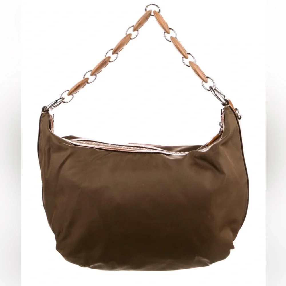 Prada Tessuto Nylon Wood Link Shoulder Bag Tan Brown - Picture 3 of 6
